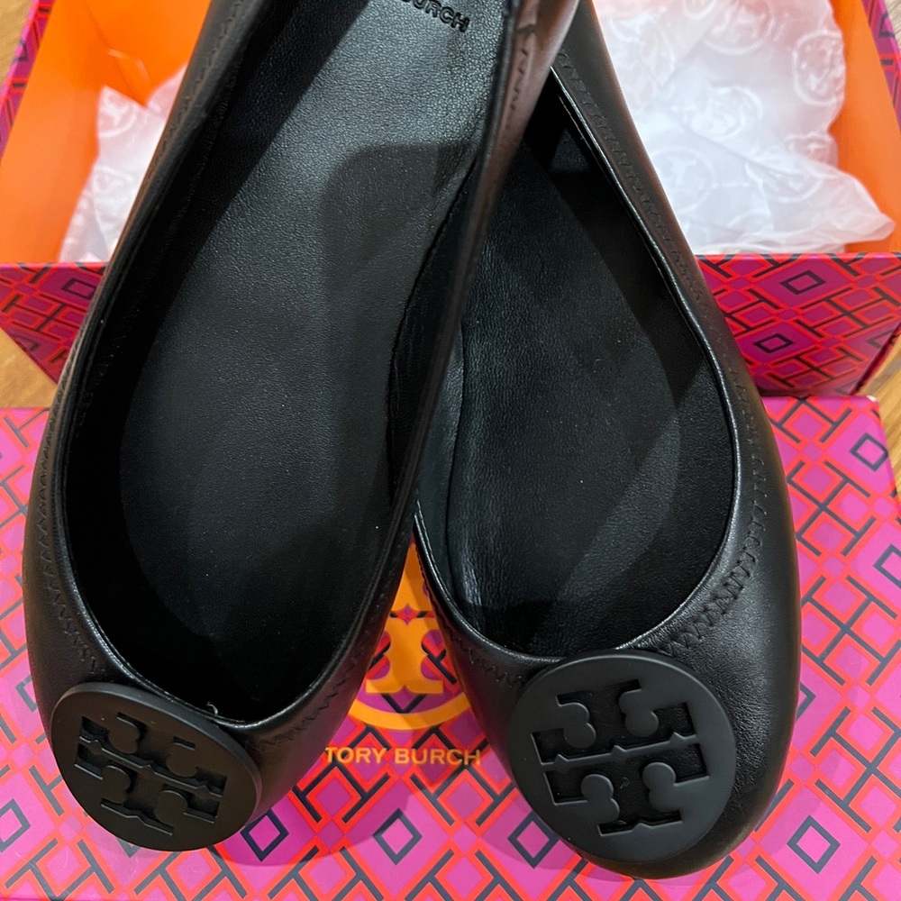 NIB Tory Burch Black Minnie Travel Ballet Flats Size 8